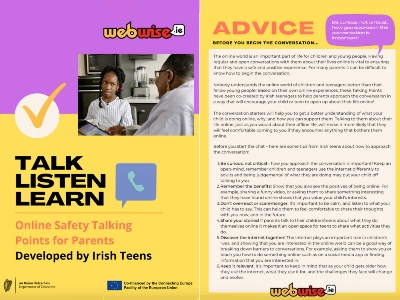 Online Safety Talking Points for Parents – Developed by Irish teens